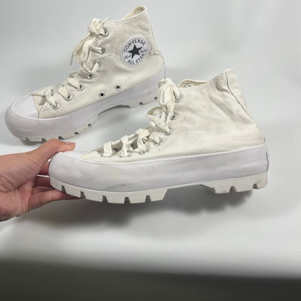 Converse Chuck Taylor Lugged High Top Sneakers 7 White Casual Classic Comfort - Picture 2 of 7